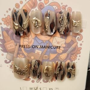 Gold and Black Press-On Nails